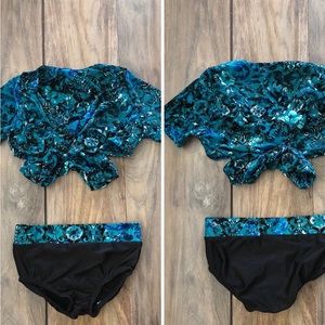 New Custom Angel Face Teal Black 2PC Dance Set YS CS 4-6
